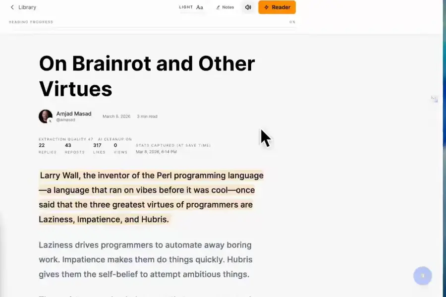 the reader, light theme